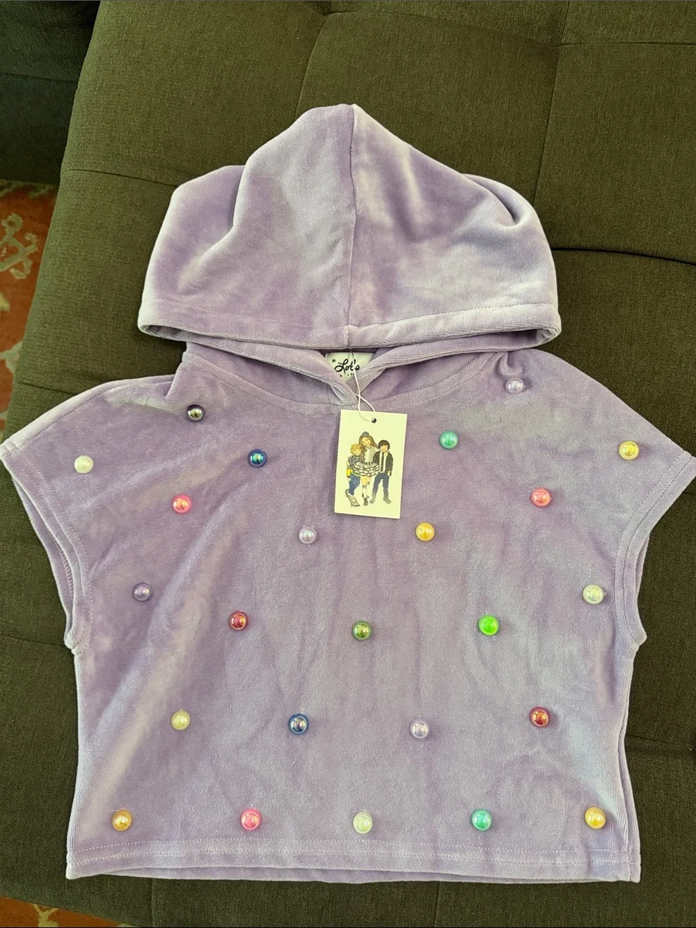 Lola + The Boys Lavender Hooded Velvet Poncho with Multicolor Beads